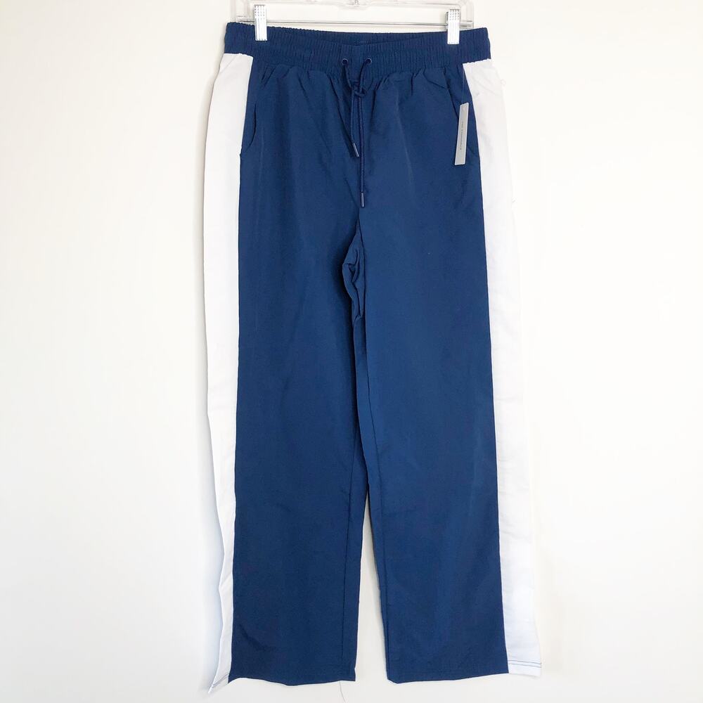 No Comment Womens Pants Size Large Blue Whit Stripe Warm Ups Pull On Draw String